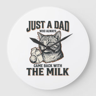 Funny Cat Dad Came Back With The Milk Vintage Shir Large Clock