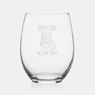 Funny Cat Dad Came Back With The Milk Vintage Shir Stemless Wine Glass