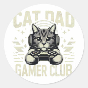 Funny Cat Dad Gamer Club For Him Video Game Cat Da Classic Round Sticker