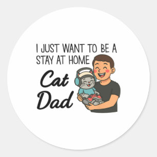 Funny Cat Dad Gaming – Cute Gamer Cat And Dad Desi Classic Round Sticker