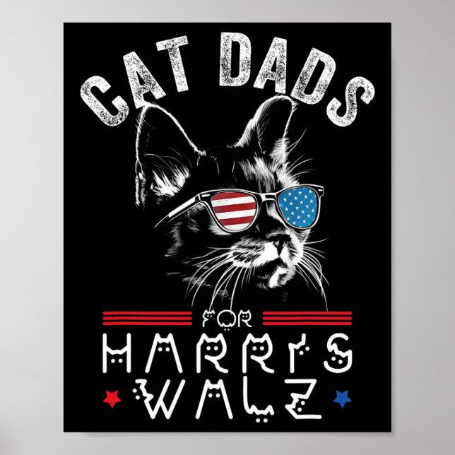 Funny Cat Dads For Harris Waltz 2024 Usa Flag  Poster (Front)