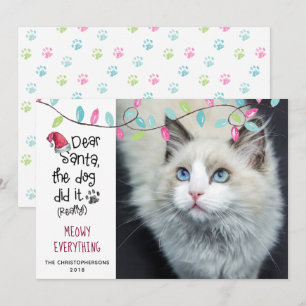 Funny Cat DEAR SANTA Lights Photo Holiday Card