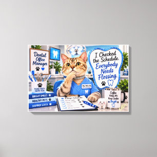 Funny Cat Dental Office Manager Canvas Wall Art   
