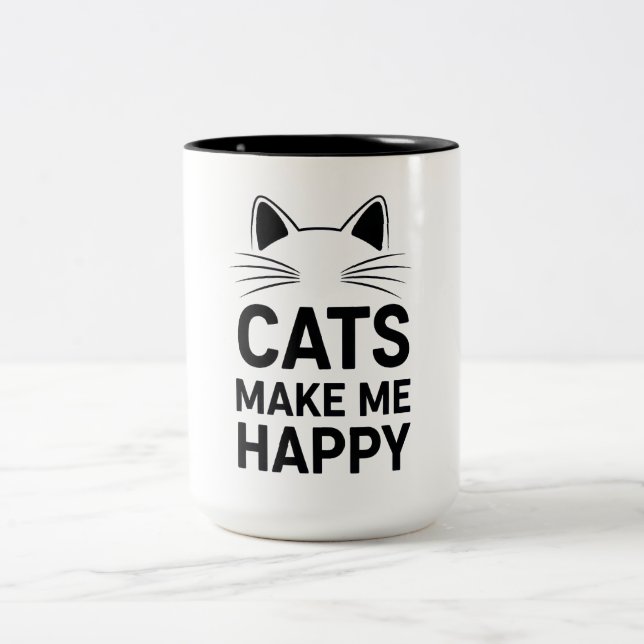 Funny Cat Design - Cats Make Me Happy Two-Tone Coffee Mug (Center)
