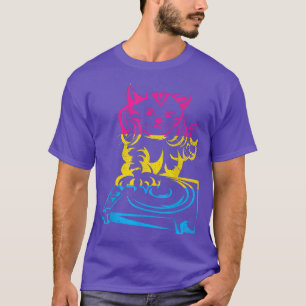 Funny Cat DJ Music LGBT Panseual Flag Pan Pride Pa T-Shirt