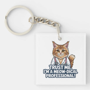 Funny Cat Doctor Animal Humor Illustration Key Ring