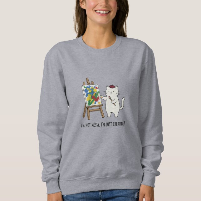 Funny Cat Doodle Artist With Paintbrush Design Sweatshirt (Front)