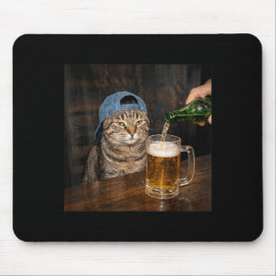 Funny Cat Drinking Beer Hat Graphic Unimpressed Mouse Pad