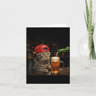 Funny Cat Drinking Beer Patriotic 4th Of July Card