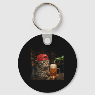 Funny Cat Drinking Beer Patriotic 4th Of July Key Ring