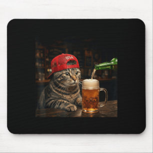 Funny Cat Drinking Beer Patriotic 4th Of July Mouse Pad