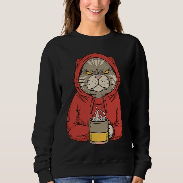 Funny Cat Drinking Coffee Morning Cat Drink Coffee Sweatshirt (Front)