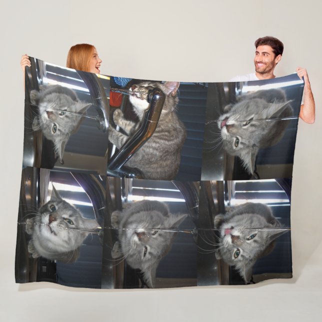 Funny Cat Drinking From Kitchen Tap, Fleece Blanket (In Situ)