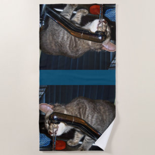 Funny Cat Drinking From Tap, Beach Towel