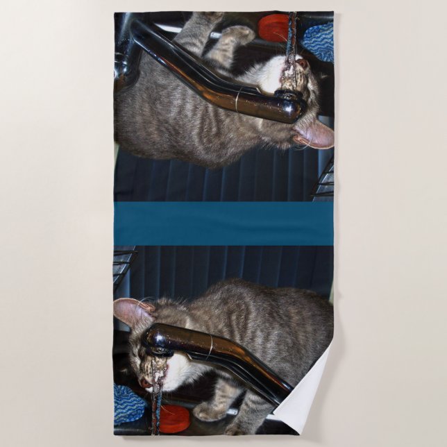 Funny Cat Drinking From Tap, Beach Towel (Front)