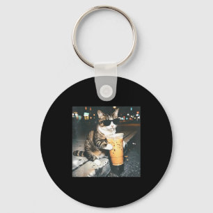 Funny cat drinking iced coffee funny cat lover key ring
