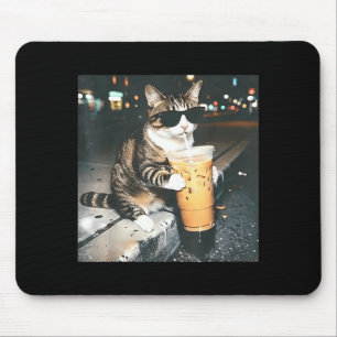 Funny cat drinking iced coffee funny cat lover mouse pad