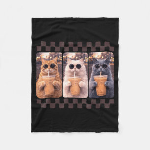 Funny Cat Drinking Iced Coffee Meme Animal Iced Fleece Blanket