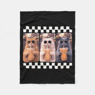 Funny Cat Drinking Iced Coffee Meme Animal Iced Fleece Blanket