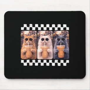 Funny Cat Drinking Iced Coffee Meme Animal Iced Mouse Pad