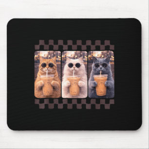Funny Cat Drinking Iced Coffee Meme Animal Iced Mouse Pad