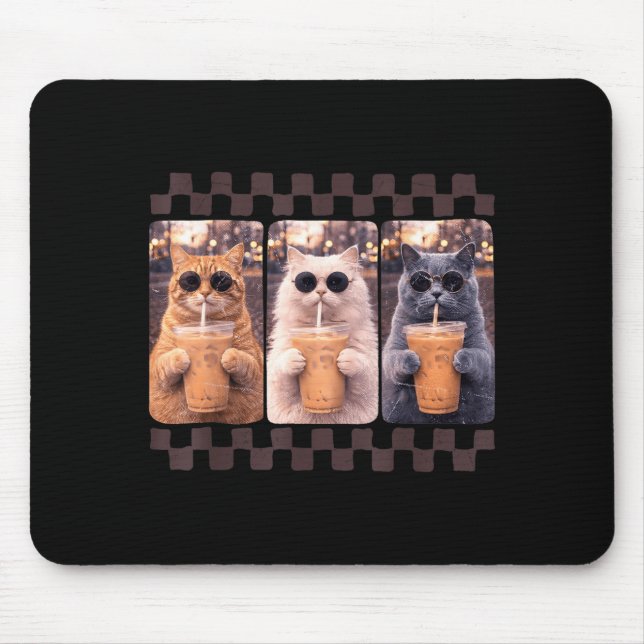Funny Cat Drinking Iced Coffee Meme Animal Iced Mouse Pad (Front)