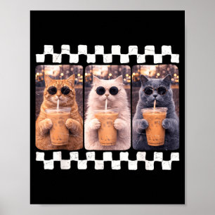 Funny Cat Drinking Iced Coffee Meme Animal Iced Poster