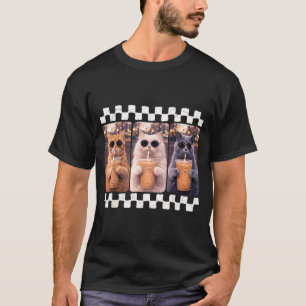 Funny Cat Drinking Iced Coffee Meme Animal Iced T-Shirt