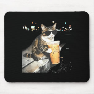 Funny cat Drinking iced Coffee Mouse Pad