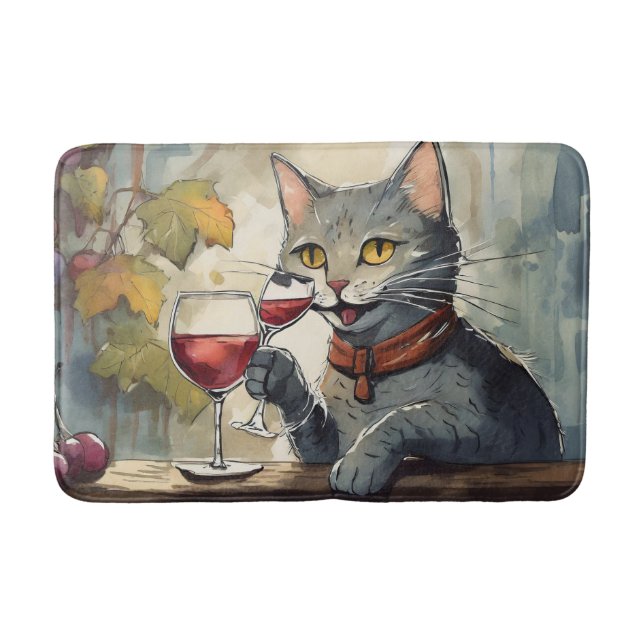 Funny Cat Drinking Wine Bath Mat! Mat (Front)