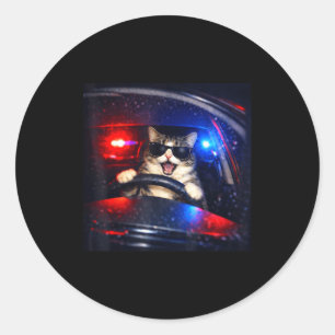 Funny cat driving car vintage cat screaming meme classic round sticker