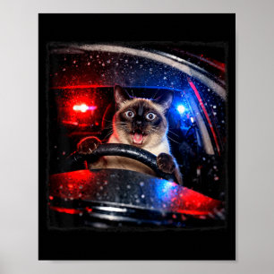Funny Cat Driving Police Chase Kitten Meme Humour Poster