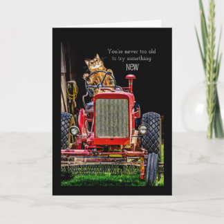 Funny Cat Driving Tractor Birthday Card