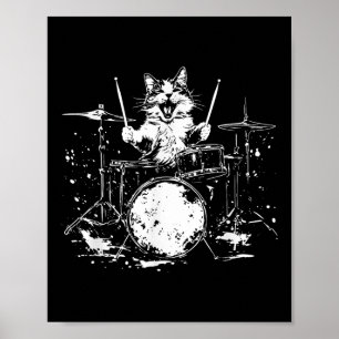 Funny Cat Drummer Drums Drumming Music Lover Poster