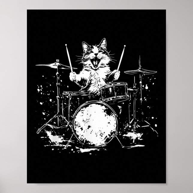 Funny Cat Drummer Drums Drumming Music Lover  Poster (Front)