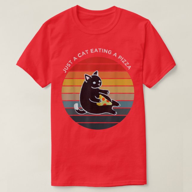 Funny cat eating a Pepperoni Slice , cat love pizz T-Shirt (Design Front)