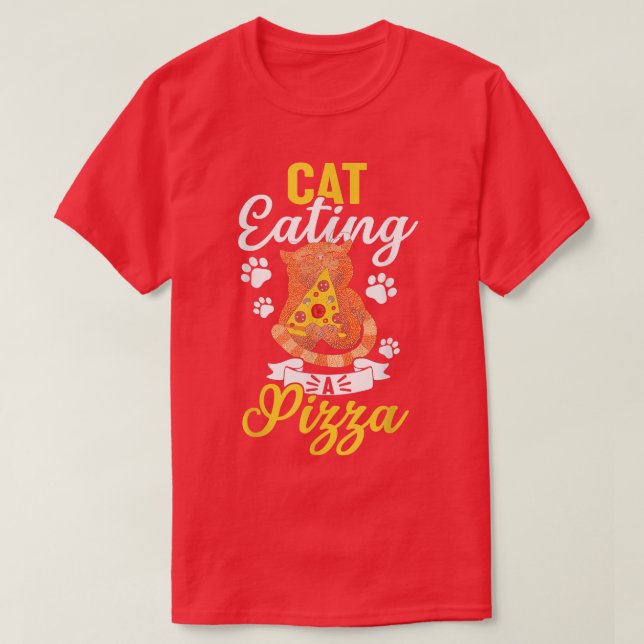 Funny Cat Eating A Pizza695  T-Shirt (Design Front)