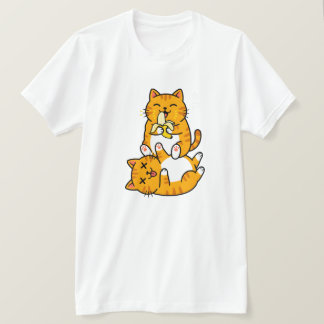 Funny Cat Eating Banana Neko Cute Cartoon Orange T-Shirt