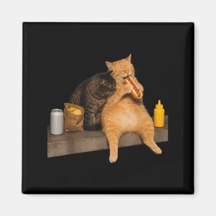 Funny Cat Eating Hot Dog Vintage Cat Men Women Magnet
