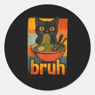 Funny Cat Eating Japanese Ramen Noodles Men Women Classic Round Sticker