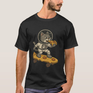 Funny Cat Eating Pizza Space Kitten Galaxy Skatebo T-Shirt