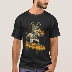 Funny Cat Eating Pizza Space Kitten Galaxy Skatebo T-Shirt