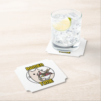Funny Cat Eating Ramen Cat Lover Pet Owner  Paper Coaster