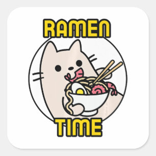 Funny Cat Eating Ramen Cat Lover Pet Owner  Square Sticker