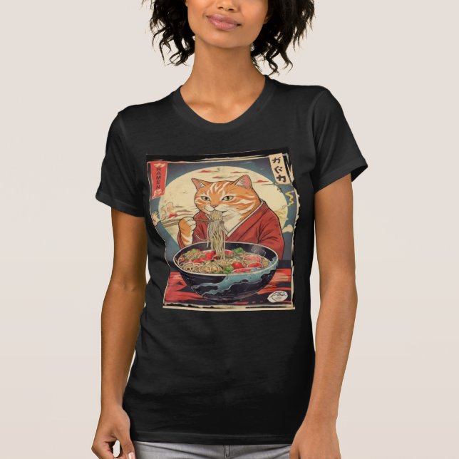 Funny cat Eating Ramen Japanese for cat lovers T-Shirt (Front)
