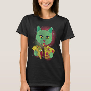 Funny Cat Eating Tacos and Pizza in Outer Space T  T-Shirt