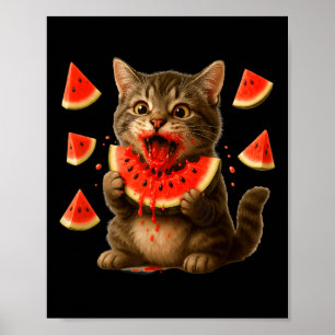 Funny Cat Eating Watermelon Slice Watermelon Day S Poster