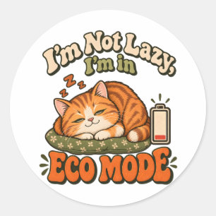 Funny Cat Eco Mode Illustration Classic Round Sticker