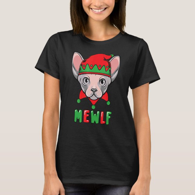 Funny Cat Elf Christmas Mewlf Costume Matching Fam T-Shirt (Front)