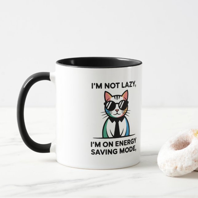 Funny Cat Energy Saving Mode I'M NOT LAZY coffee  Mug (With Donut)